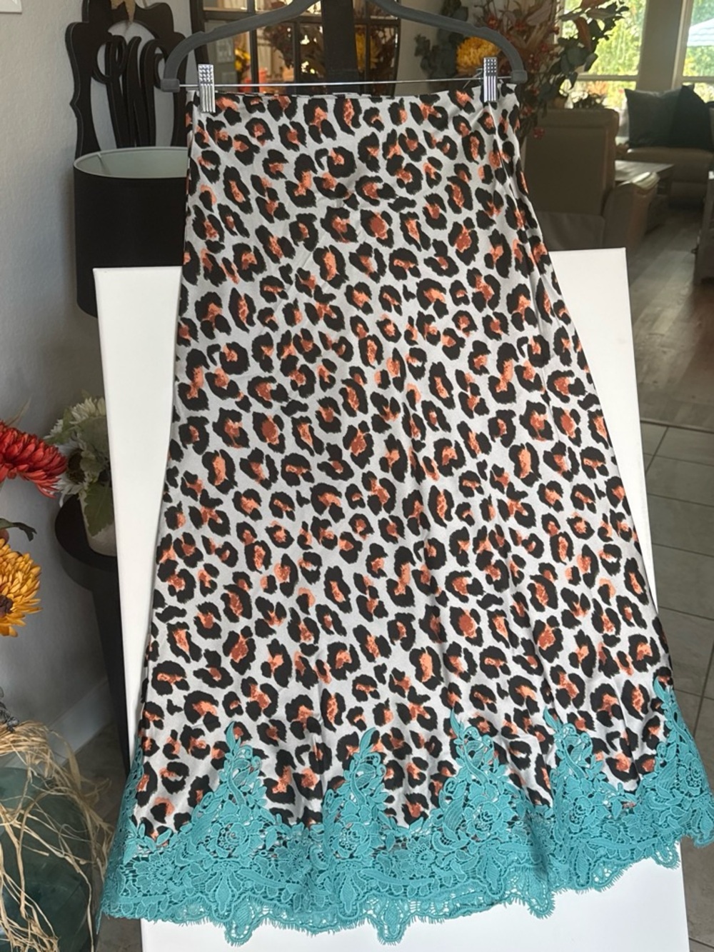 Promise Los Angeles Women’s Leopard Print Swim Skirt with Turquoise Lace Trim